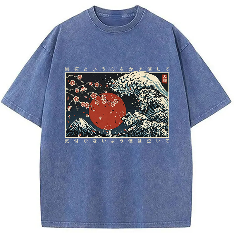 Modecanvas Great Wave Off DTG Printing Washed T-Shirt-modecanvas