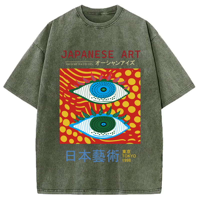 Modecanvas Japanese Art Ocean Eyes Washed T-Shirt