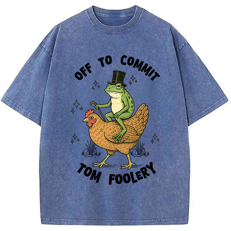 Modecanvas Frog Riding Chicken Funny Sarcastic Meme Washed T-Shirt