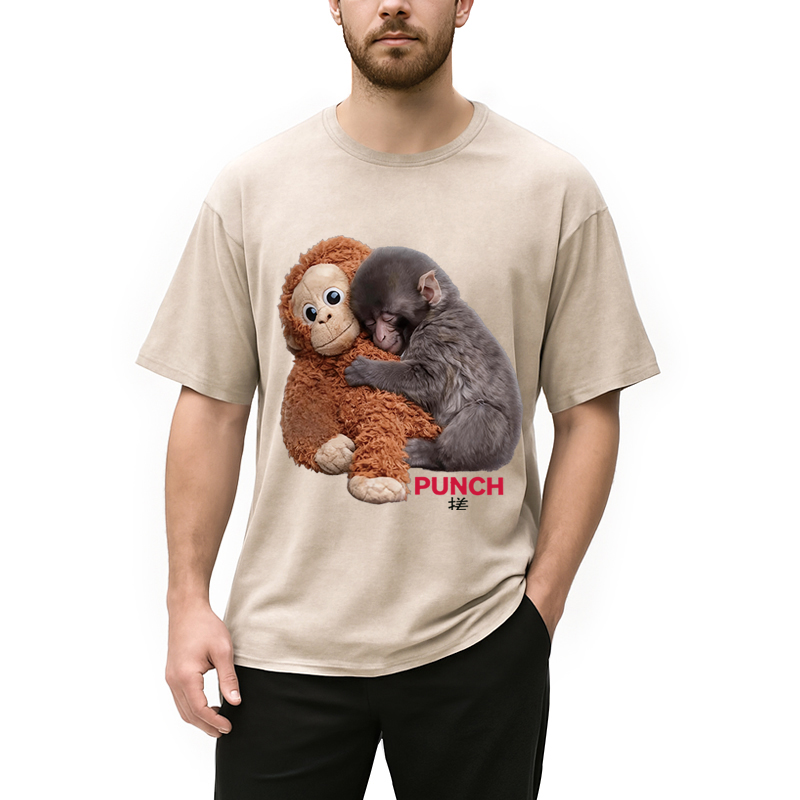 Modecanvas Cute Monkey DTG Printing Washed T-Shirt