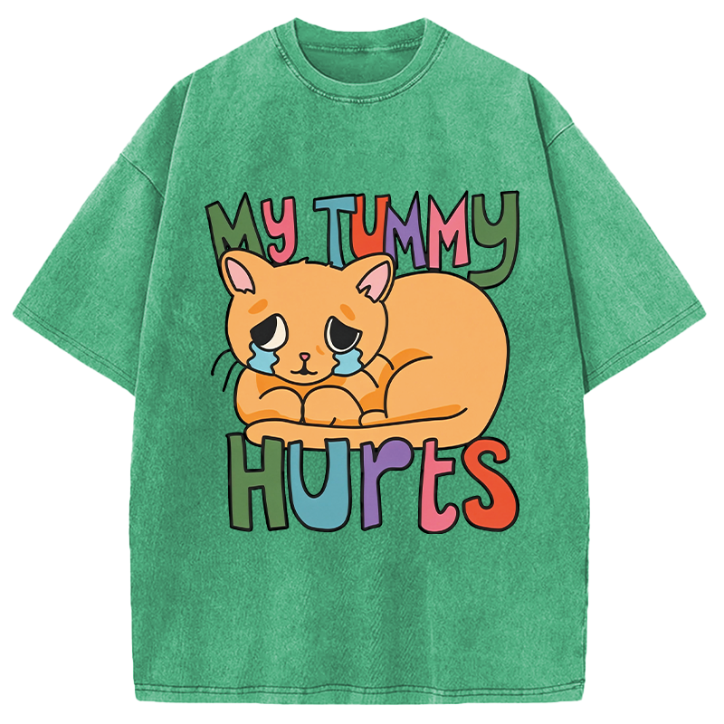 Modecanvas My Tummy Hurts Cat DTG Printing Washed T-Shirt