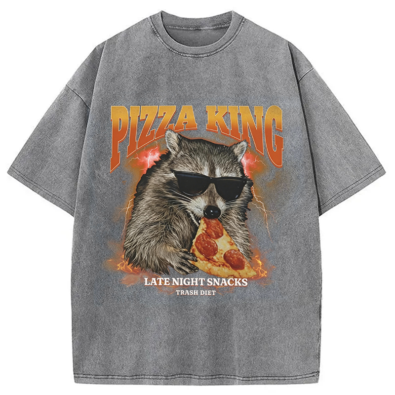 Modecanvas Raccoon Pizza King DTG Printing Washed T-Shirt