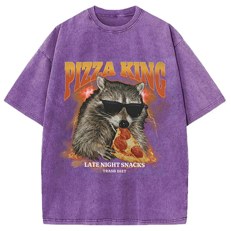 Modecanvas Raccoon Pizza King DTG Printing Washed T-Shirt