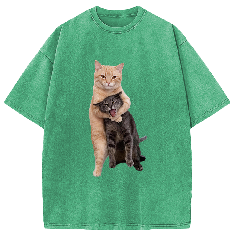 Modecanvas Fighting Cat DTG Printing Washed T-Shirt