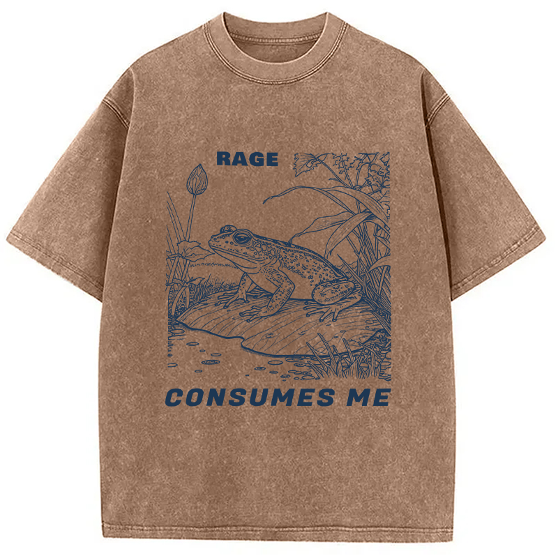 Modecanvas Rage Consumes Me Frog DTG Printing Washed T-Shirt