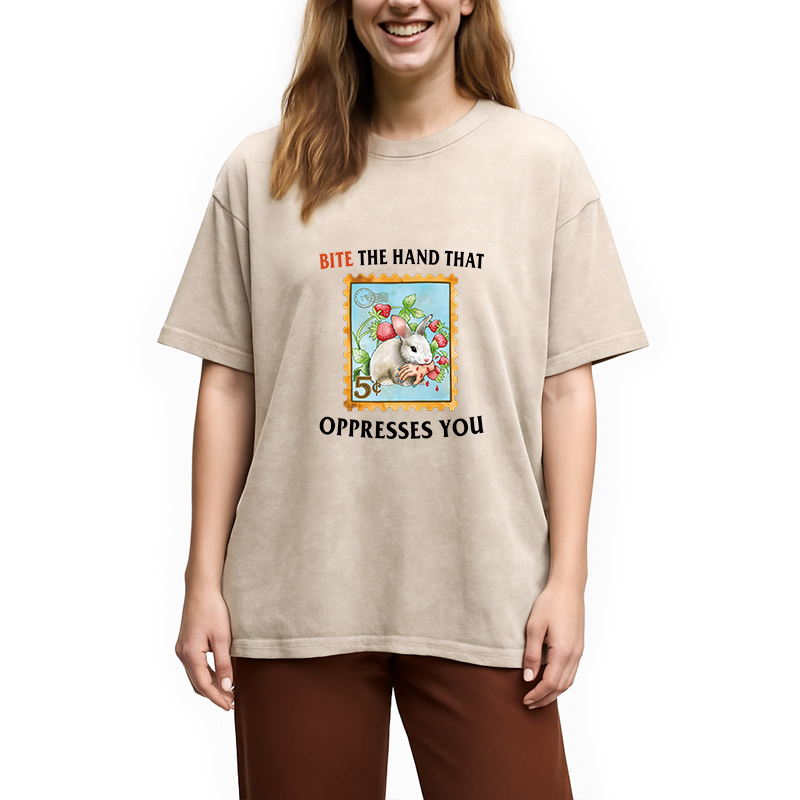 Modecanvas Bite The Hand DTG Printing Washed T-Shirt