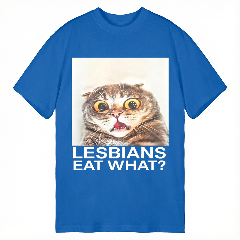 Modecanvas Lesbians Eat What? Shocked Cat Meme DTG Printing Classic T-Shirt-modecanvas