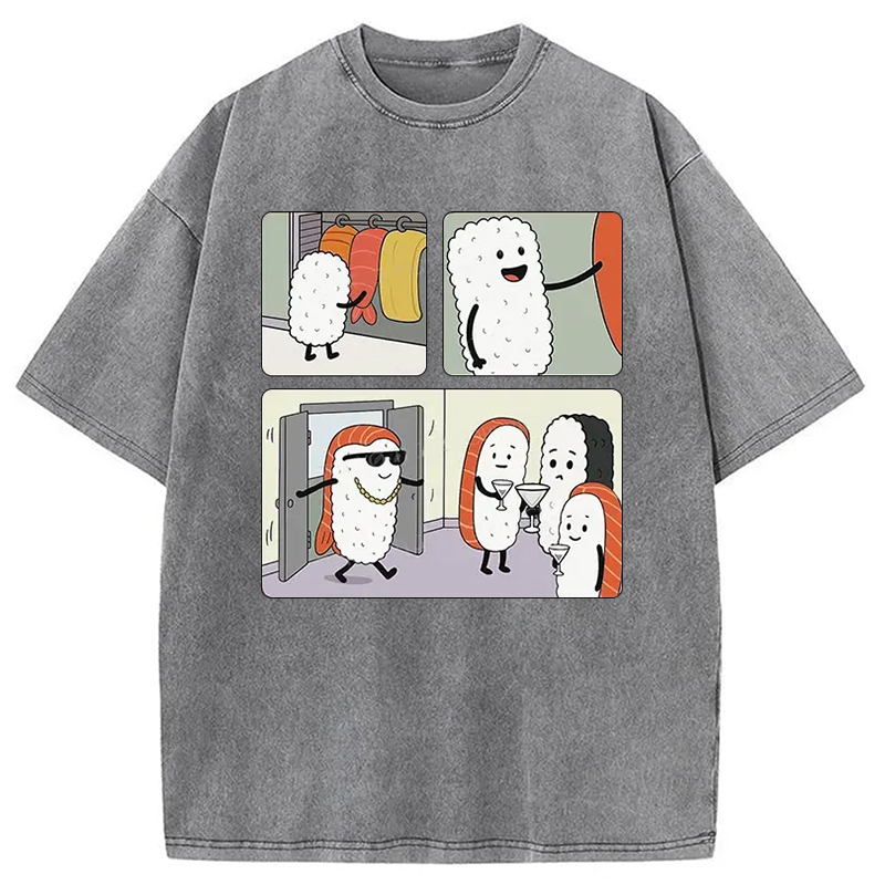 Modecanvas Sushi At The Party Washed T-Shirt