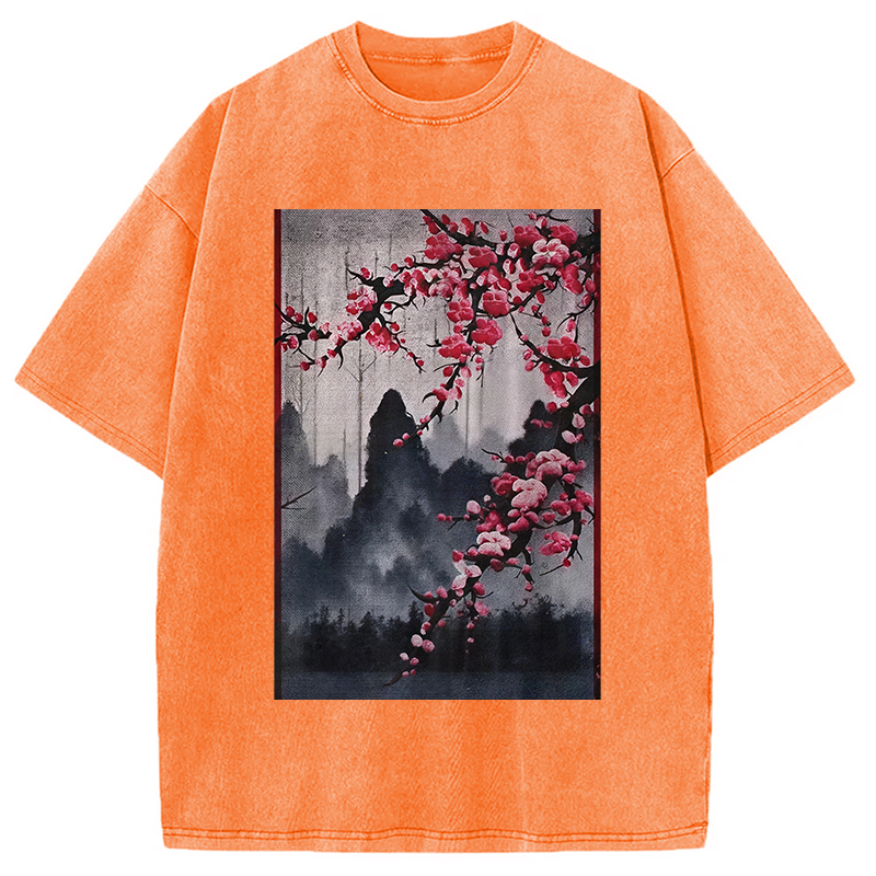Modecanvas Cherry Blossom Woodblock Japanese Washed T-Shirt