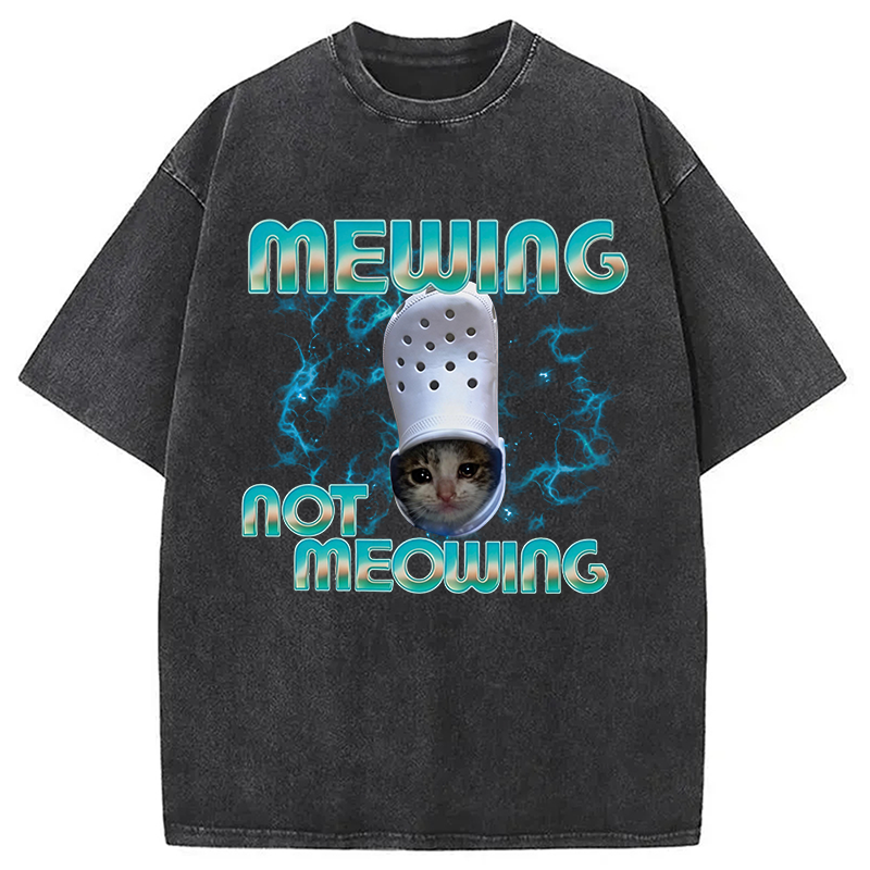 Modecanvas Mewing Not Meowing Cat Ironic DTG Printing Washed T-Shirt