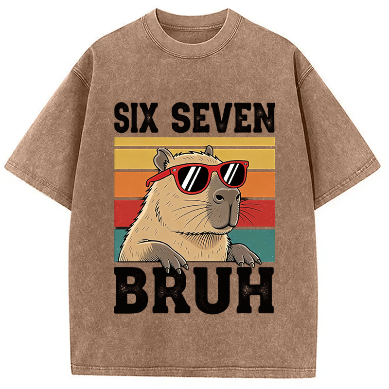 Modecanvas Funny Six Seven Capybara DTG Printing Washed T-Shirt