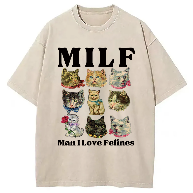 Modecanvas Man I Love Felines DTG Printing Washed T-Shirt