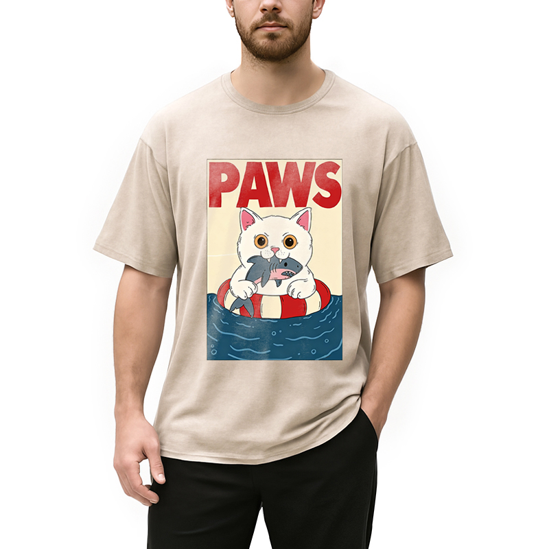 Modecanvas Cat Eats Shark DTG Printing Washed T-Shirt