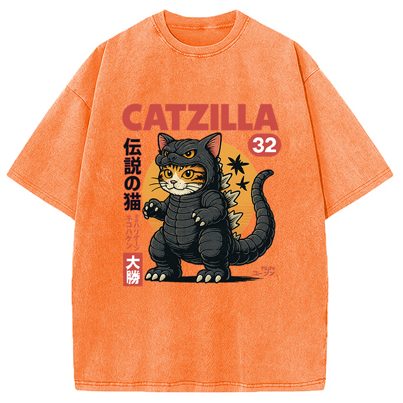 Modecanvas Catzilla Monster Cat Washed T-Shirt