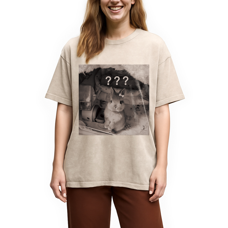 Modecanvas Cute Rabbit Valentine DTG Printing Washed T-Shirt