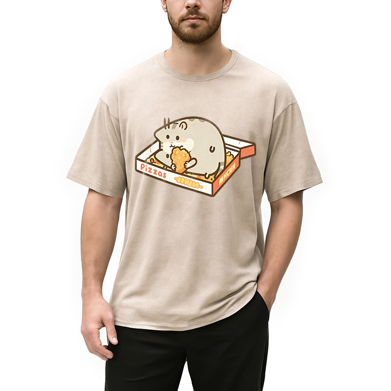 Modecanvas Cute Hamster Pizza DTG Printing Washed T-Shirt