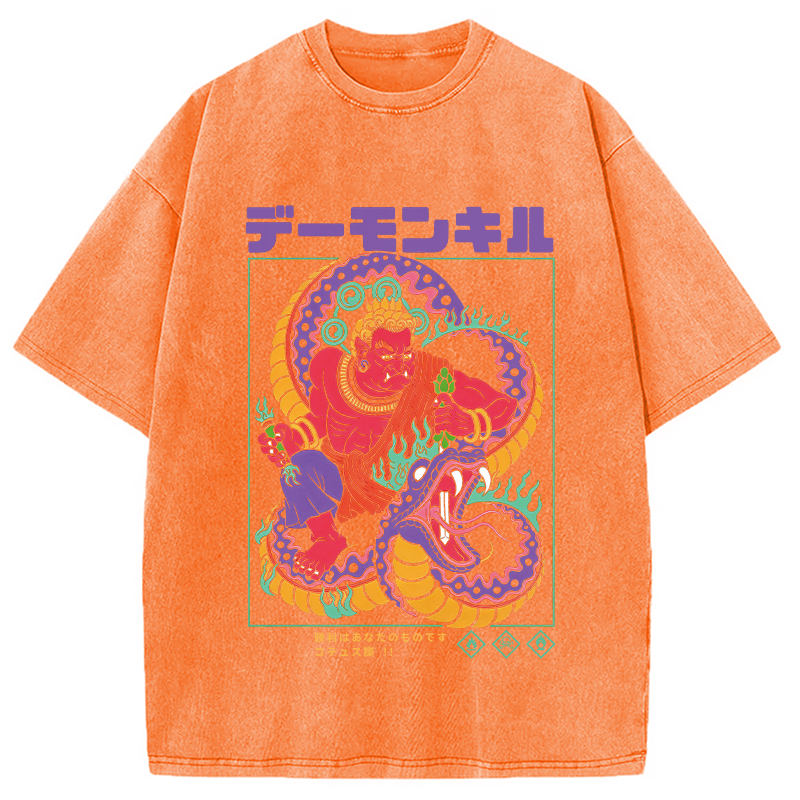 Modecanvas Demon Kill DTG Printing Washed T-Shirt