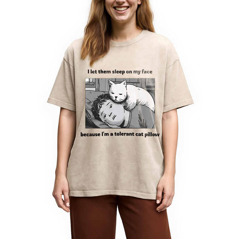 Modecanvas Funny Cat Servant DTG Printing Washed T-Shirt