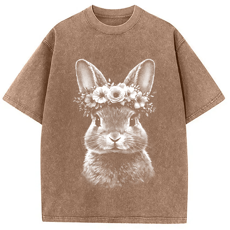 Modecanvas Floral Bunny Easter DTG Printing Washed T-Shirt