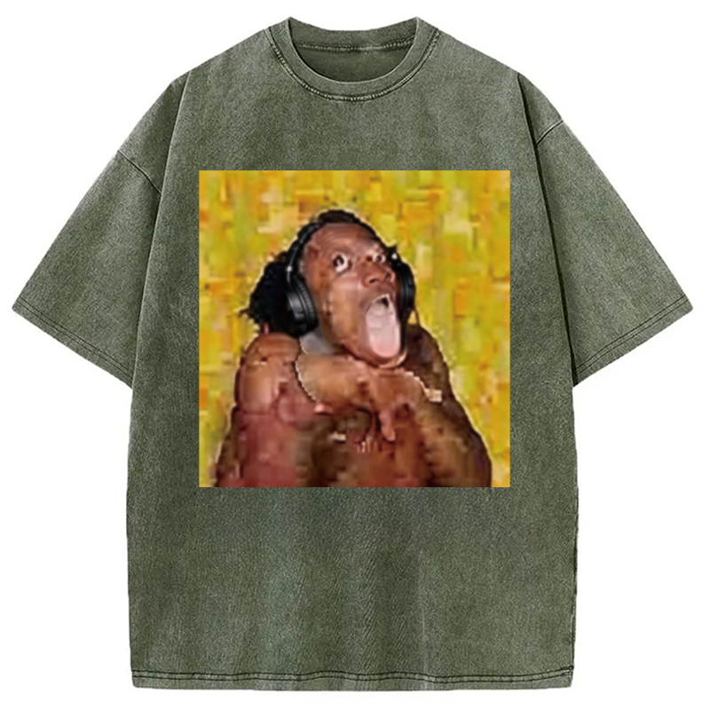Modecanvas Funny Brainrot Reaction Meme DTG Printing Washed T-Shirt