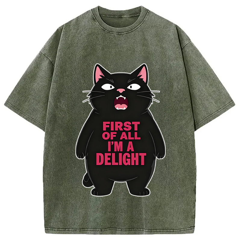 Modecanvas Shouting Black Cat DTG Printing Washed T-Shirt
