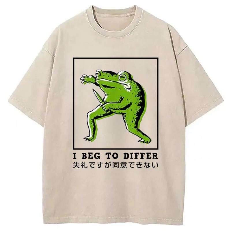 Modecanvas I Beg To Differ Frog Japanese Washed T-Shirt-modecanvas