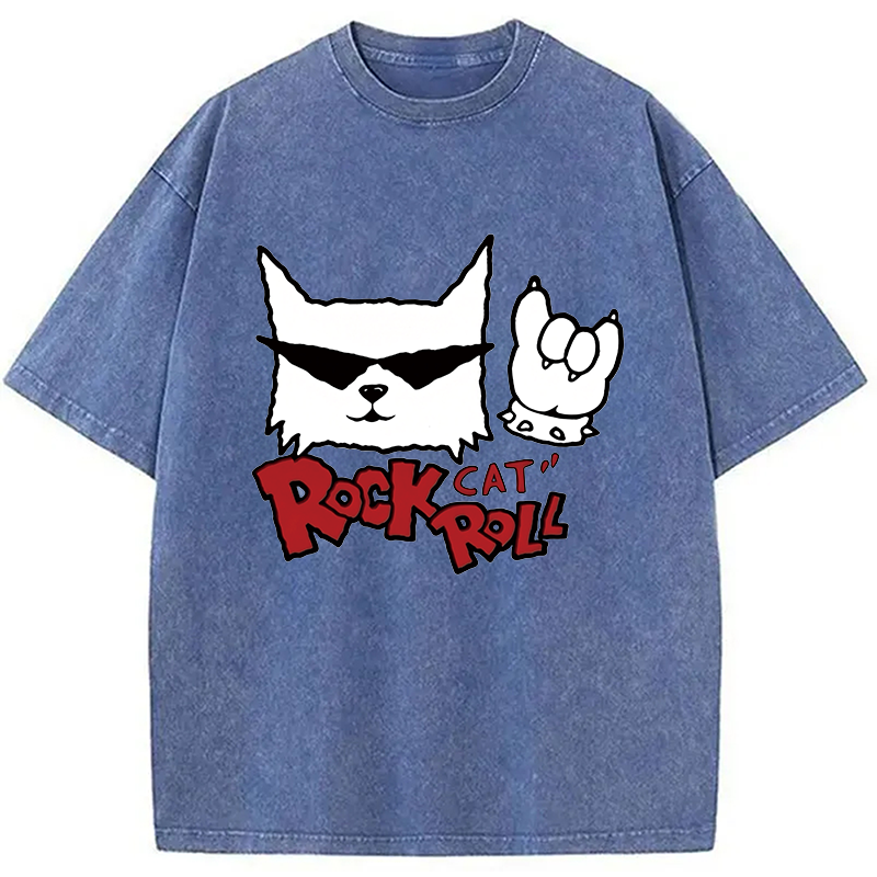 Modecanvas Rock Cat Roll DTG Printing Washed T-Shirt