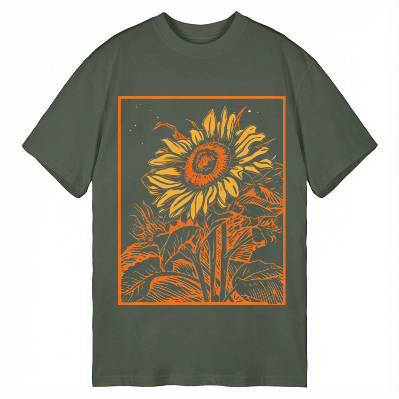 Modecanvas Vintage Woodcut Bloom DTG Printing Classic T-Shirt-modecanvas