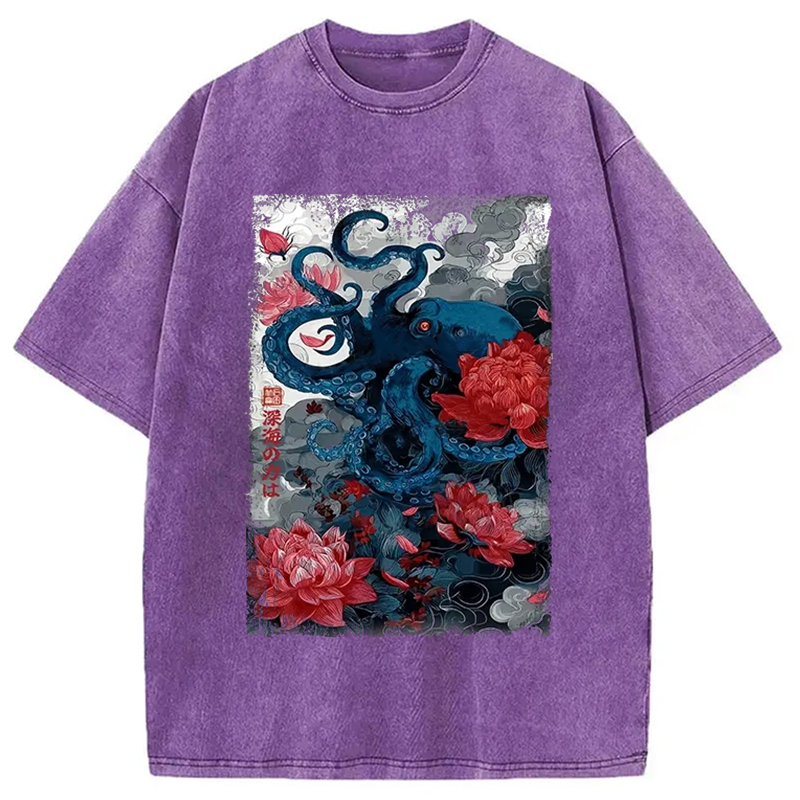 Modecanvas Deep Sea Retro Octopus Washed T-Shirt