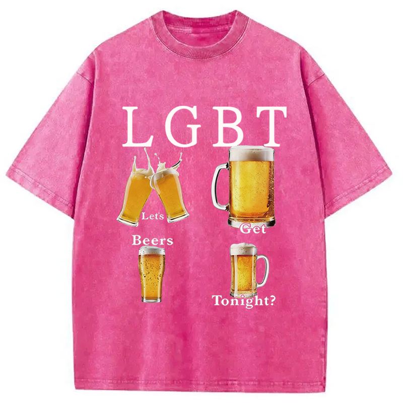 Modecanvas Lets Get Beers DTG Printing Washed T-Shirt-modecanvas