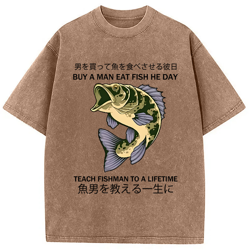 Modecanvas Teach A Man To Fish Washed T-Shirt-modecanvas