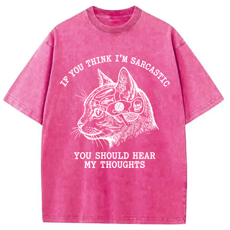 Modecanvas Sarcastic Thoughts Funny Cat DTG Printing Washed T-Shirt