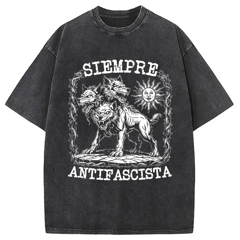 Modecanvas Siempre Antifascista Anti Racist DTG Printing Washed T-Shirt