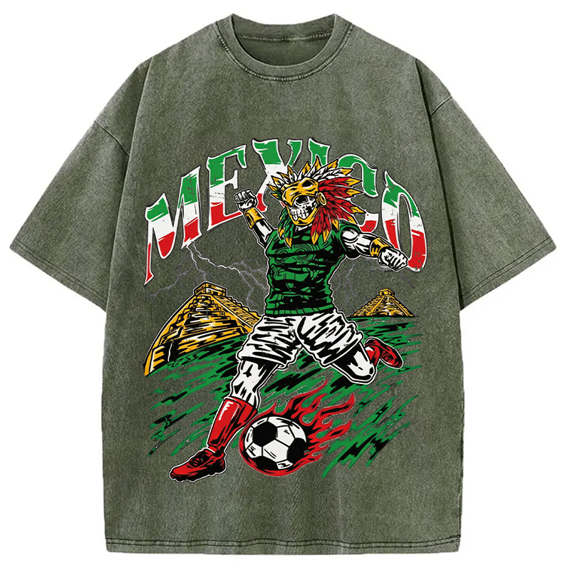 Modecanvas Mexico Soccer Skull DTG Printing Washed T-Shirt
