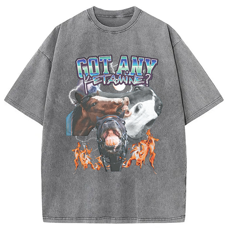 Modecanvas Got Any Ketamine? Funny Horse Meme DTG Printing Washed T-Shirt