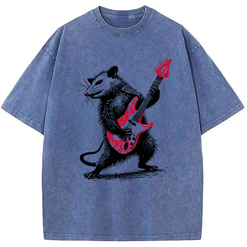 Modecanvas Funny Rocker Possum Guitar Vintage Washed T-Shirt