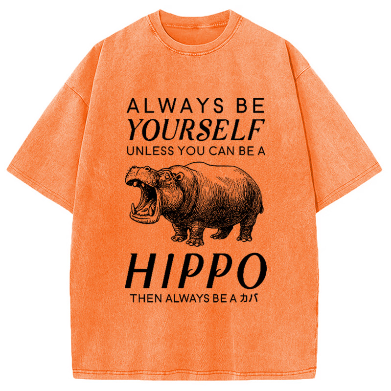 Modecanvas Funny Hippopotamu Washed T-Shirt