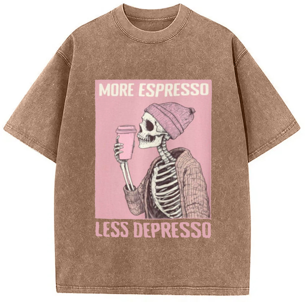 Modecanvas More Espresso Less Depresso Coffe Lover Washed T-Shirt