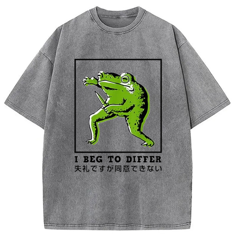 Modecanvas I Beg To Differ Frog Japanese Washed T-Shirt-modecanvas