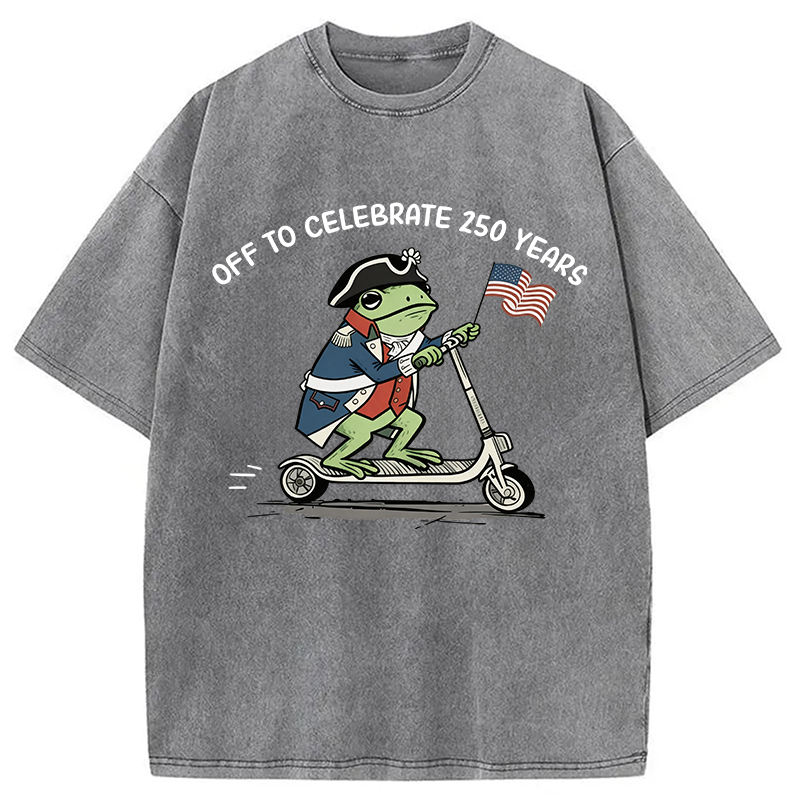 Modecanvas Funny Frog Off To Celebrate 250 Years DTG Printing Washed T-Shirt