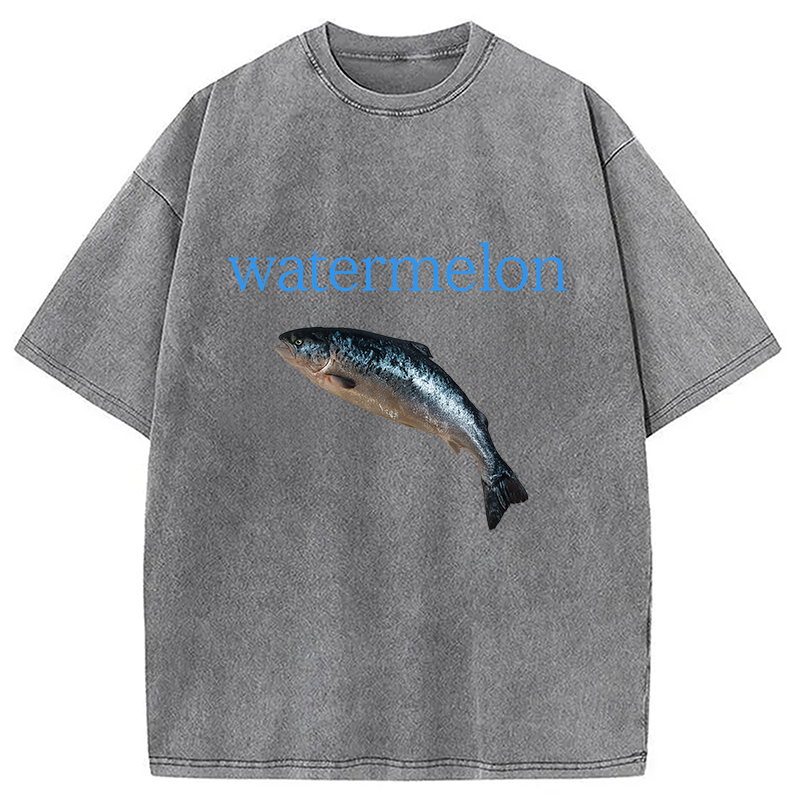 Modecanvas Watermelon Fish Washed T-Shirt-modecanvas