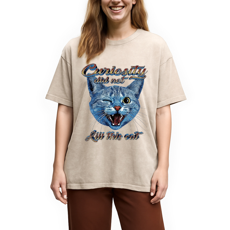 Modecanvas Curiosity Did Not Kill This Cat DTG Printing Washed T-Shirt