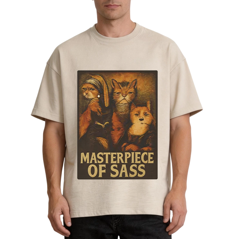 Modecanvas Funny Cat Parody DTG Printing Washed T-Shirt