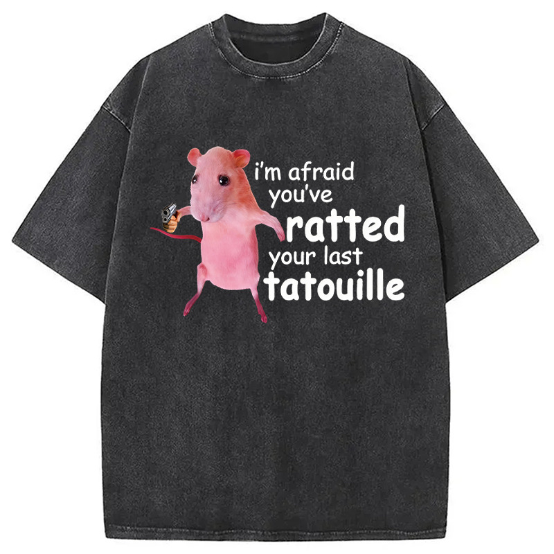Modecanvas Funny Pink Rat Meme Washed T-Shirt-modecanvas