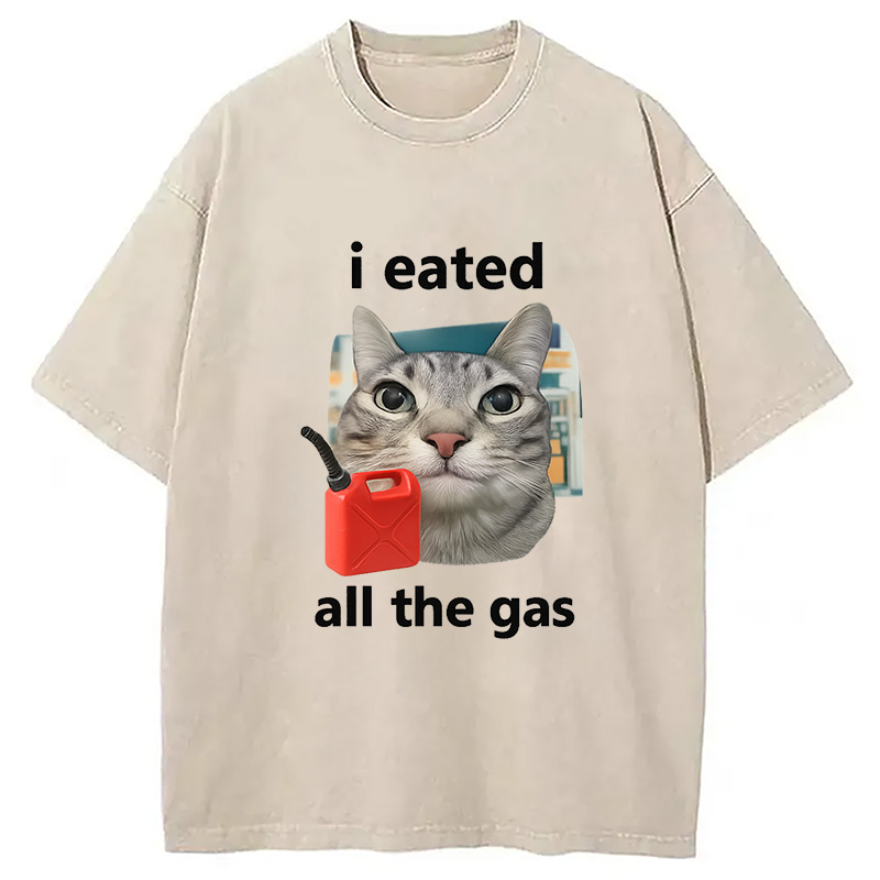 Modecanvas I Eated All The Gas Cat Funny Washed T-Shirt-modecanvas