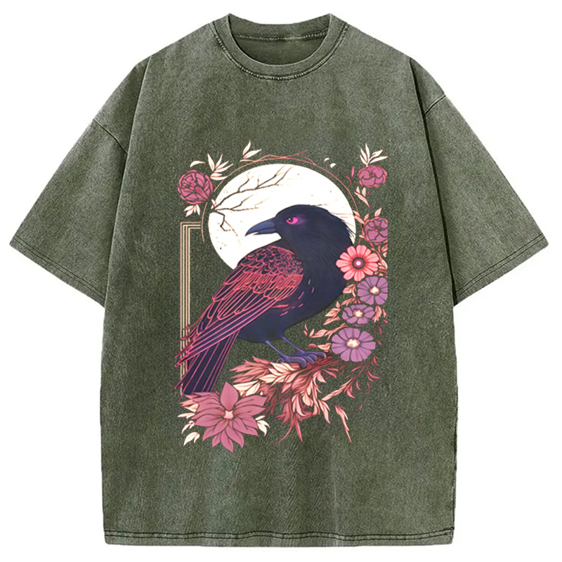 Modecanvas Goth Raven Moon Washed T-Shirt
