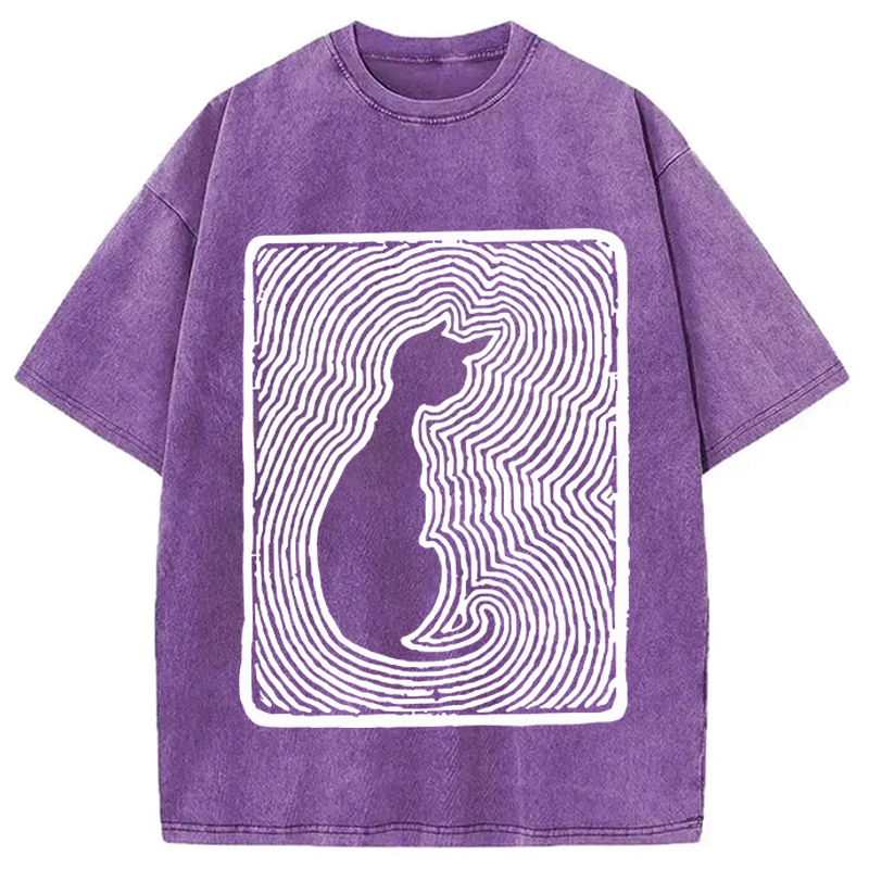 Modecanvas Black 18th Century Cat Art DTG Printing Washed T-Shirt