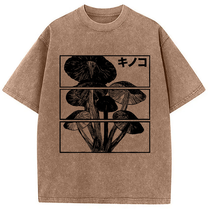 Modecanvas Japanese Mushrooms Washed T-Shirt-modecanvas