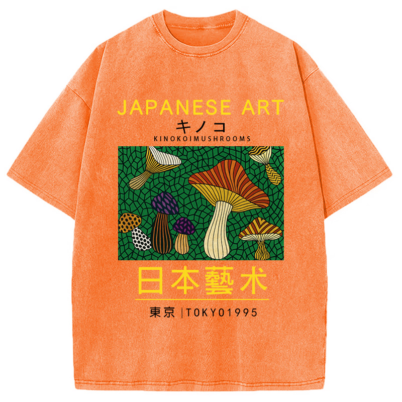 Modecanvas Japanese Art Colorful Mushrooms Washed T-Shirt