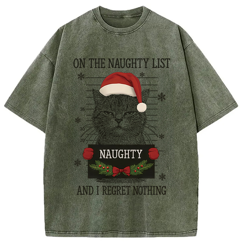 Modecanvas Christmas Naughty Cat Washed T-Shirt